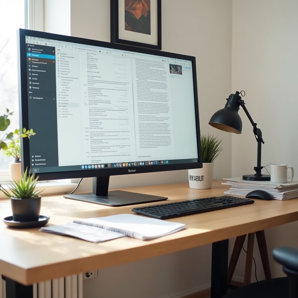 Birou de lucru cu monitor și laptop pentru redactare tutoriale